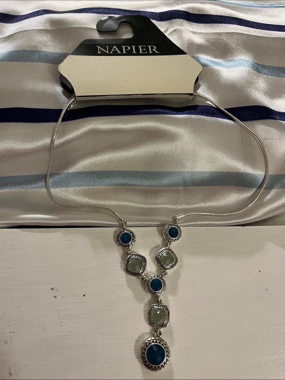 Napier Silver-Tone Necklace with Blue and Green Stones